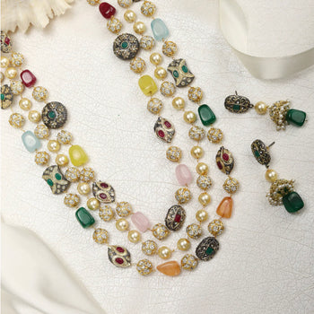 Colourful Beads, Pearl, Stones Gold Plated Jewellery Set