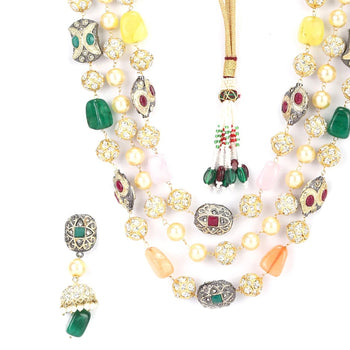 Colourful Beads, Pearl, Stones Gold Plated Jewellery Set