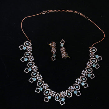 Turquoise Blue American Diamond Necklace & Earrings Set
