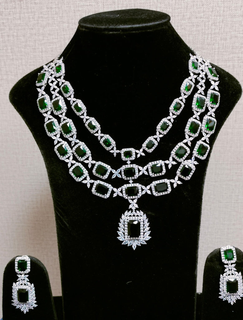 Three Layered Green Royal Designer Necklace