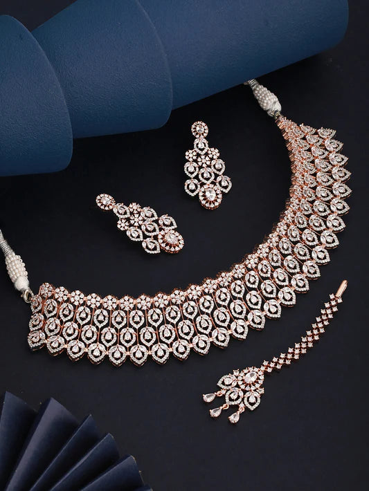 Rose Gold Plated AD Queen Choker Necklace