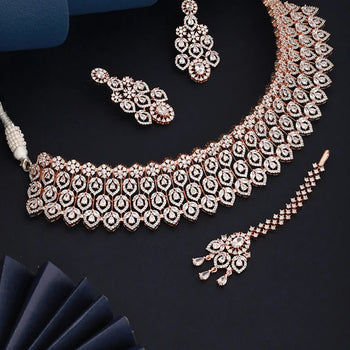 Rose Gold Plated AD Queen Choker Necklace