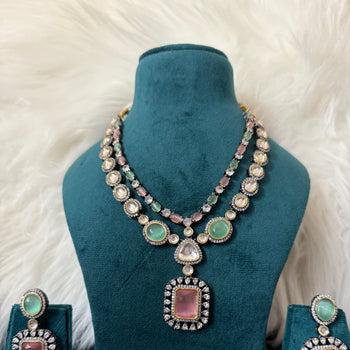Mint Green & Pink Double layered Necklace set
