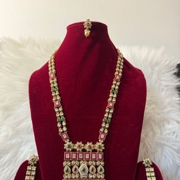 Multi Colored Polki & Kundan Long String Necklace with Maang Tika