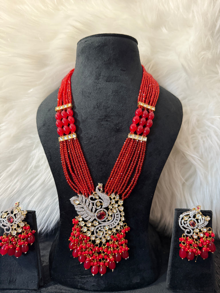 Layered Red Long String Beads Necklace