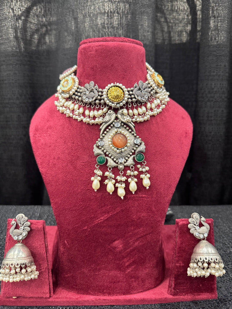 Oxidised Neckpiece with Earrings