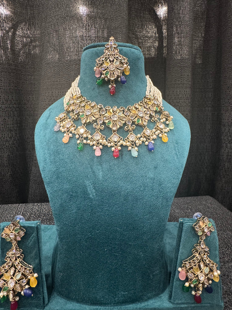Multi colored Polki Necklace for special ocassions