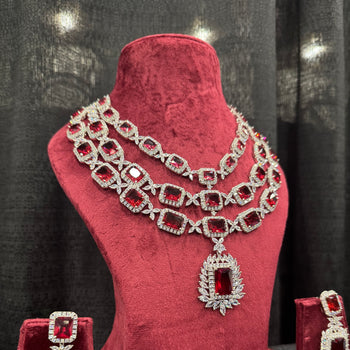 Three Layered Red Royal Designer Necklace