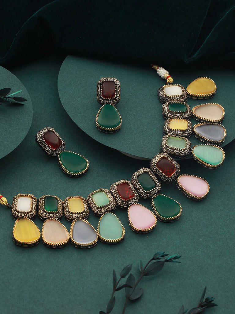 GoldPlated Multi Polki Kundan Studded PearlBeaded Jewellery Set