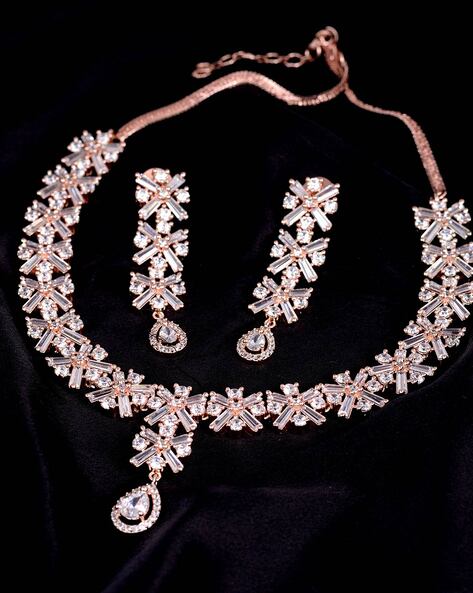 Designer necklace set stunning rose gold plated earrings