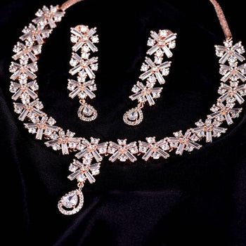 Designer necklace set stunning rose gold plated earrings