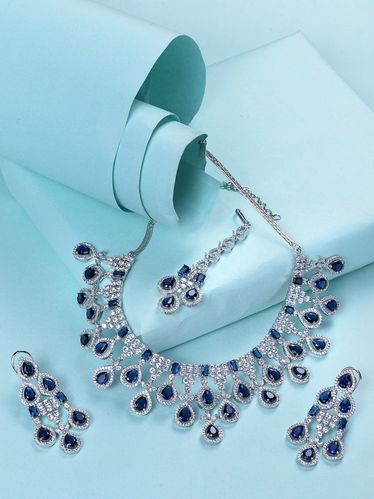 Silver plated Blue AD Studded Necklace