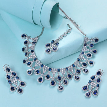 Silver plated Blue AD Studded Necklace