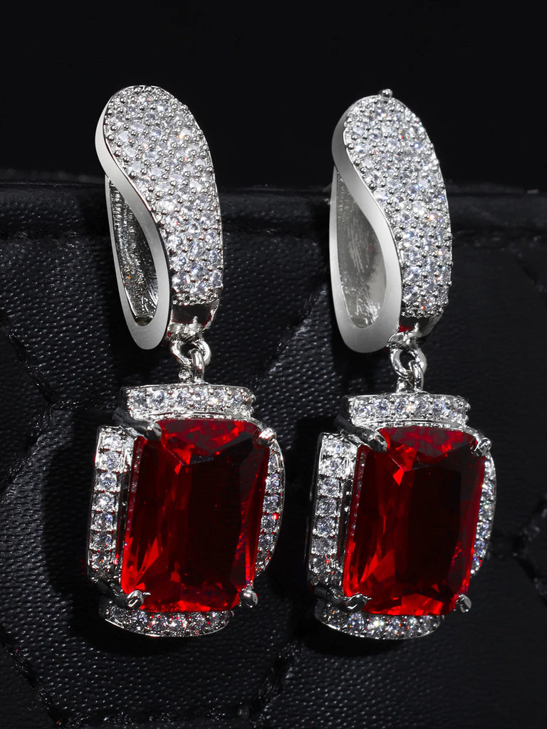 Silver Plated Red AD Earrings