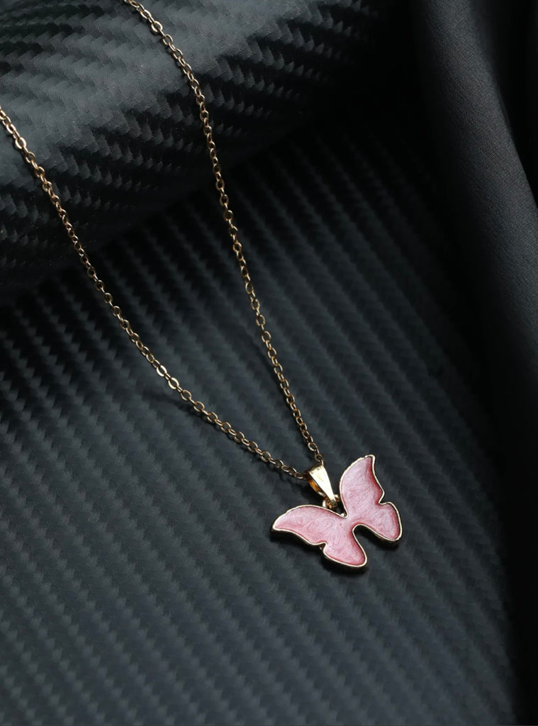 Prita Pink Butterfly Rose Gold Necklace