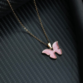 Prita Pink Butterfly Rose Gold Necklace