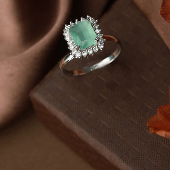 Green Silver Plated Solitaire Ring
