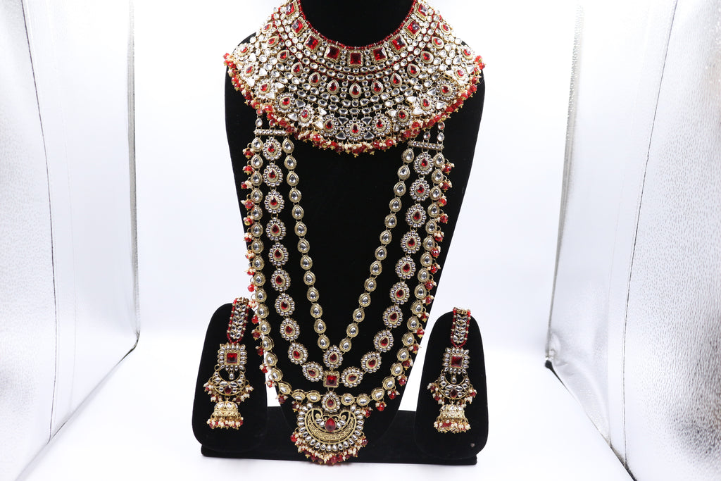 Bridal Red Multi Layered Necklace Set