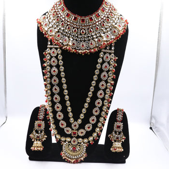 Bridal Red Multi Layered Necklace Set
