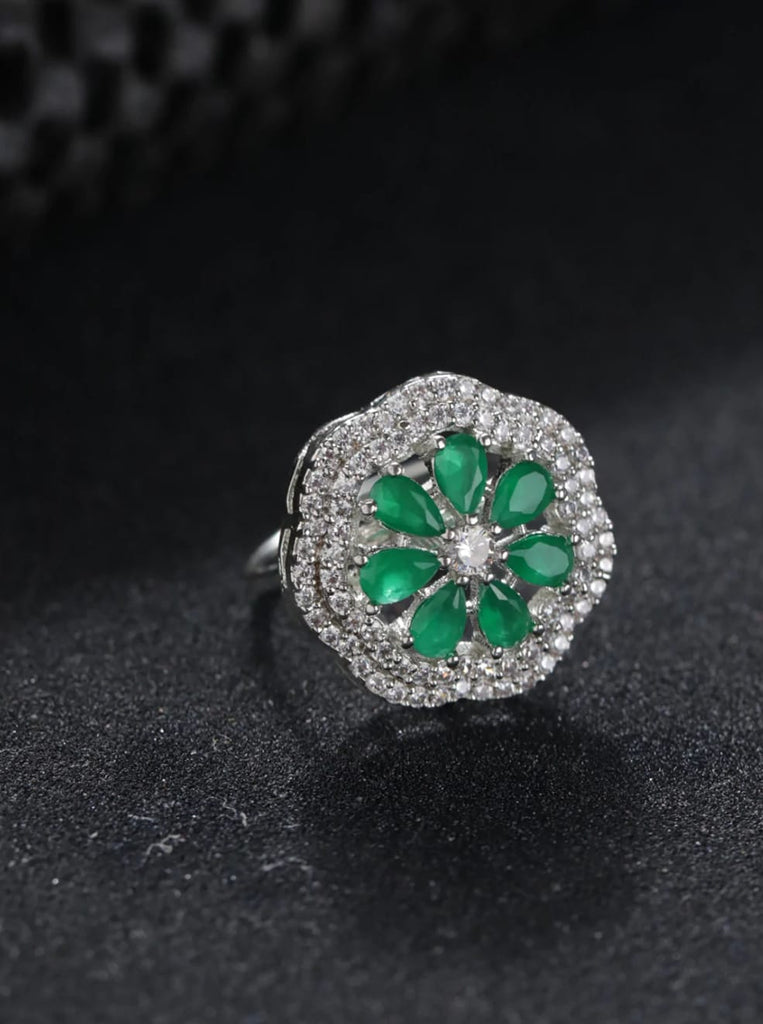 Elegant Green Floral America Diamond Ring