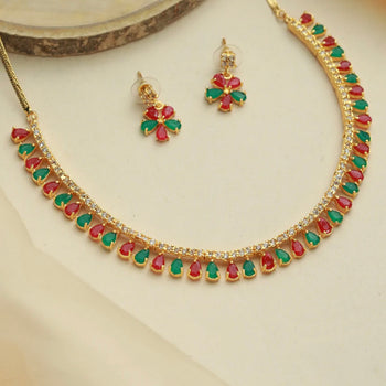 Multicolor Floral Leaf Gold Plated Jewellery Set