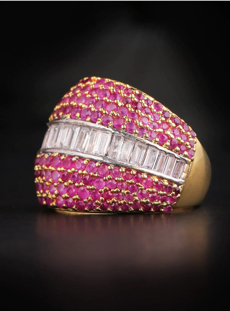 Ruby & American Diamond Studded Ring