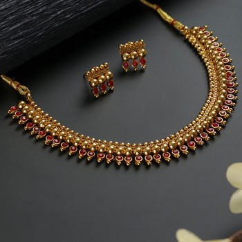Pink Round Studded Gold-Plated Jewellery Set