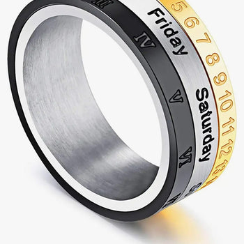 Silver Plated Stainless Steel Stylish Revolving Calendar Jewellery Ring for Boys