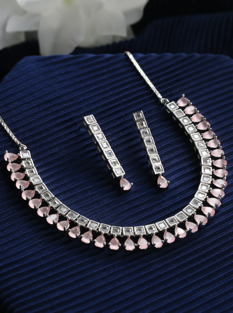 Pink Leaf AD Rose Gold-Plated Jewellery Set