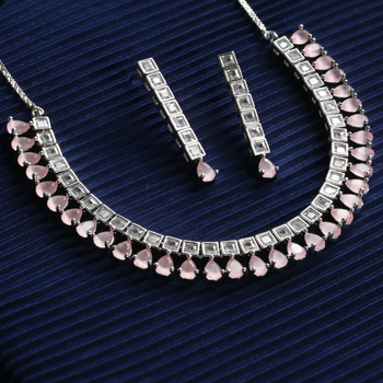 Pink Leaf AD Rose Gold-Plated Jewellery Set