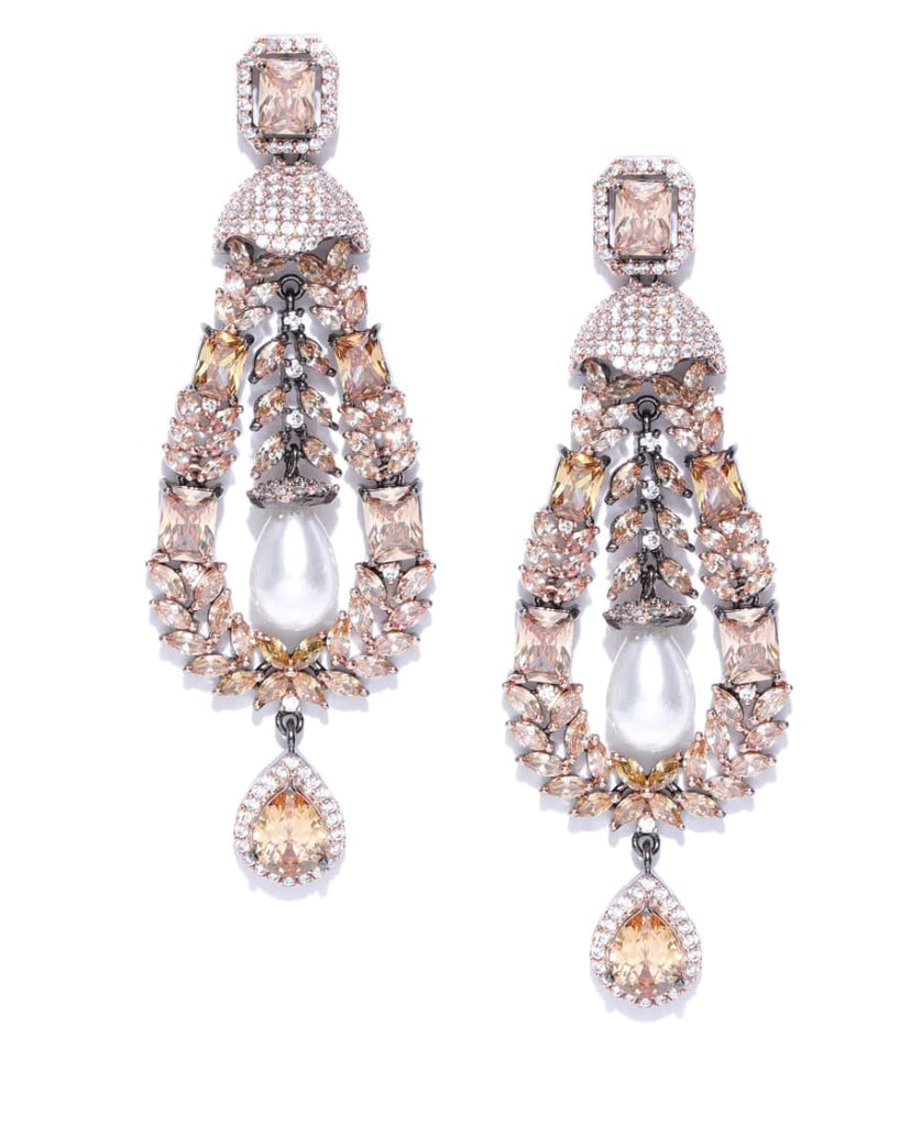 Tear Drop Shaped American Diamond Drop Earrings