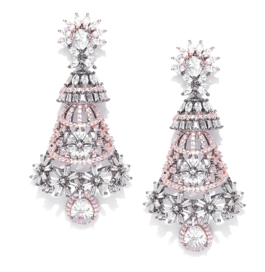Designer Stone Studded Double Tone Bell Shaped Drop Earrings